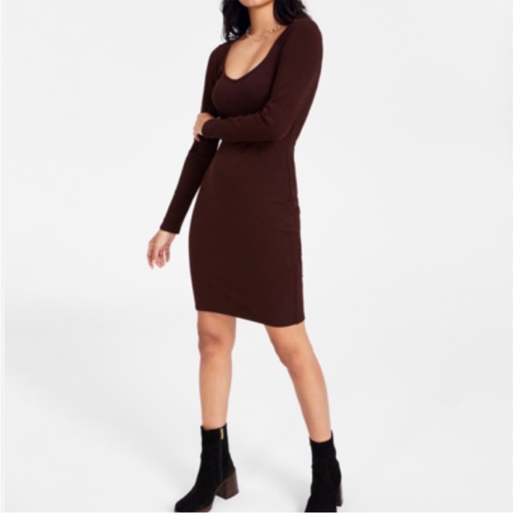Bar III Chocolate Brown Ribbed Knit Dress Size XL